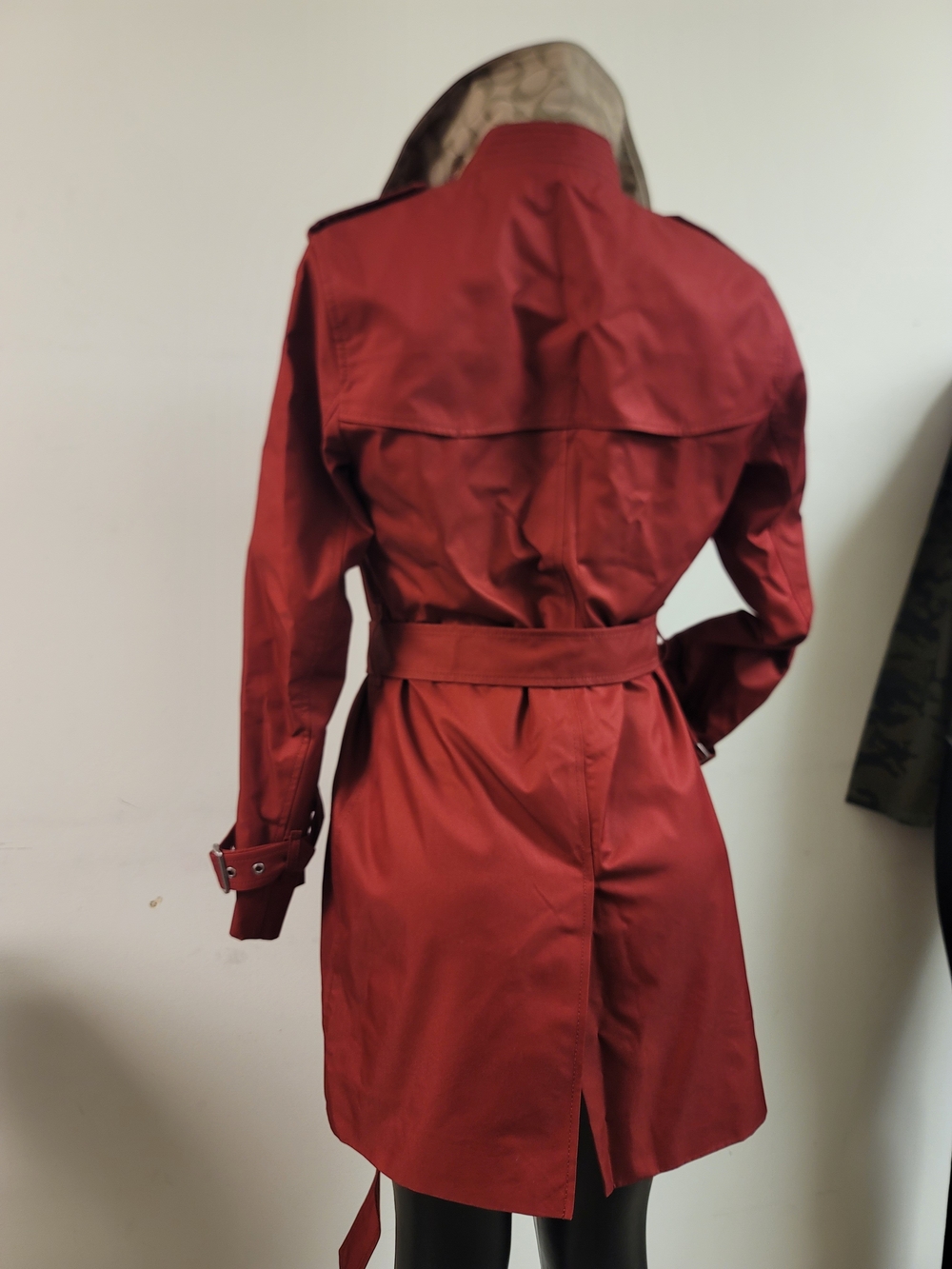 Women's Red Trench Coach Coat with Waist Belt